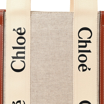 Chloe Cotton Calfskin Medium Woody Ribbon Tote White Brown 8 of 11