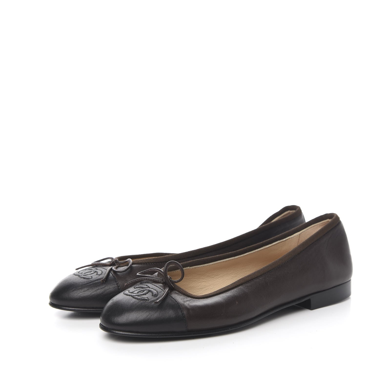 Chanel Lambskin Cap Toe Ballerina Flats 37 Black Brown 3 of 8