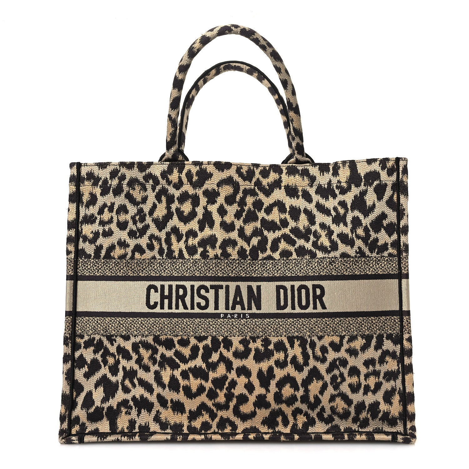 Christian Dior Canvas Mizza Embroidered Large Leopard Book Tote Beige 1 of 12