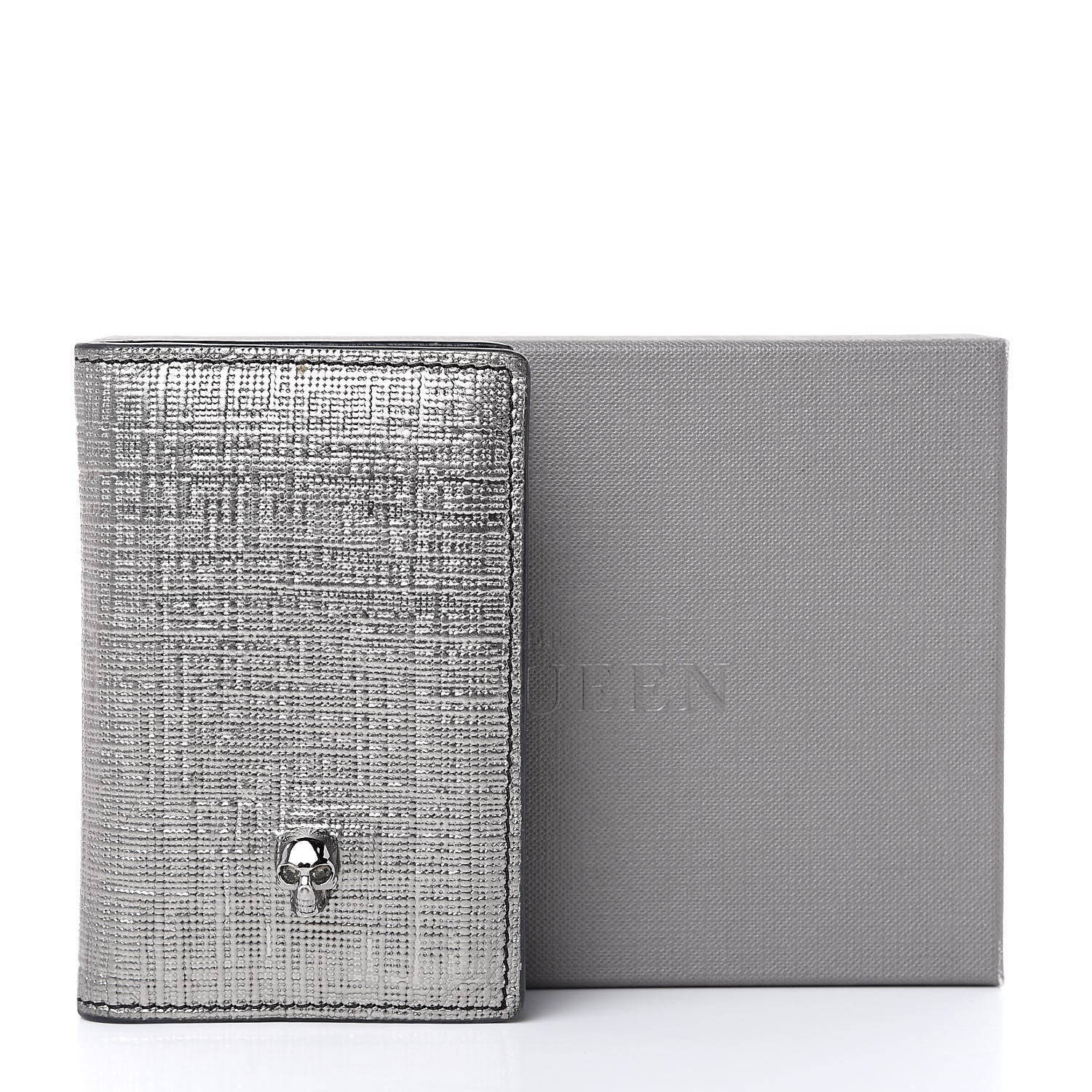 Alexander McQueen Metallic Textured Calfskin Skull Bi Fold Card Holder Silver 9 of 9