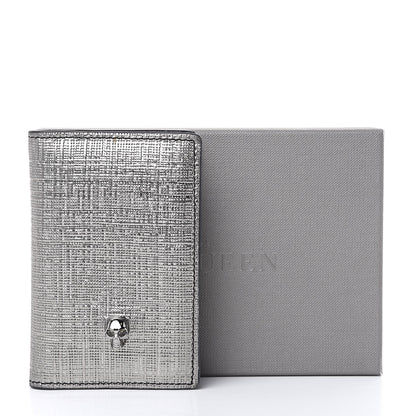 Alexander McQueen Metallic Textured Calfskin Skull Bi Fold Card Holder Silver 9 of 9