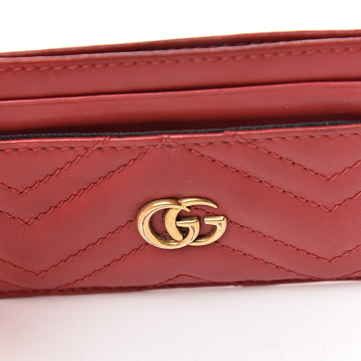Calfskin Matelasse GG Marmont Card Holder Hibiscus Red