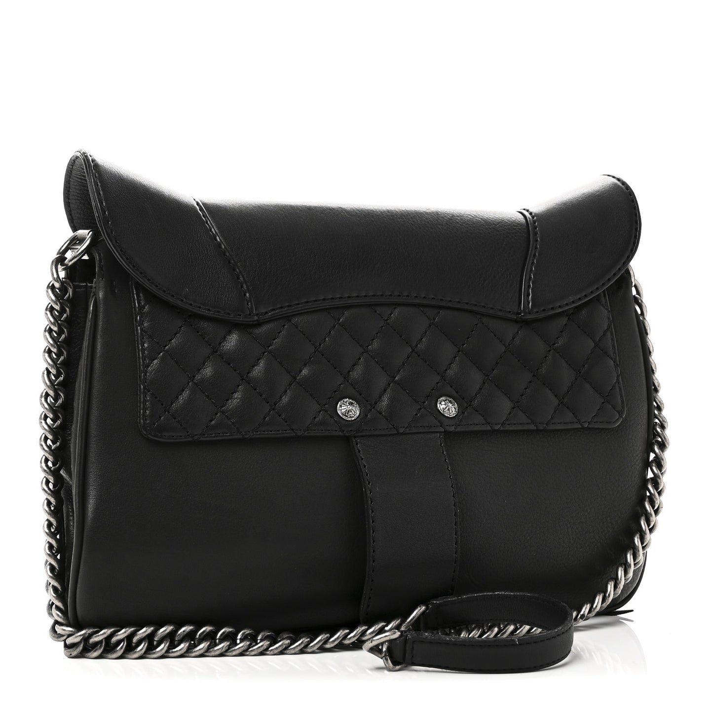 Goatskin Quilted Paris Dallas Saddle Bag Black