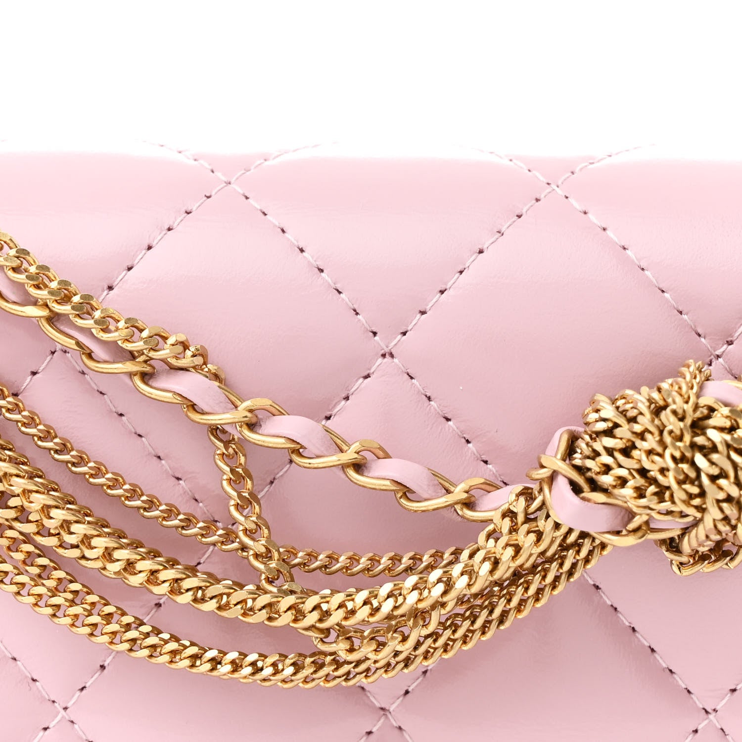 Chanel Shiny Calfskin Quilted Wallet on Chain WOC Pink 9 of 12
