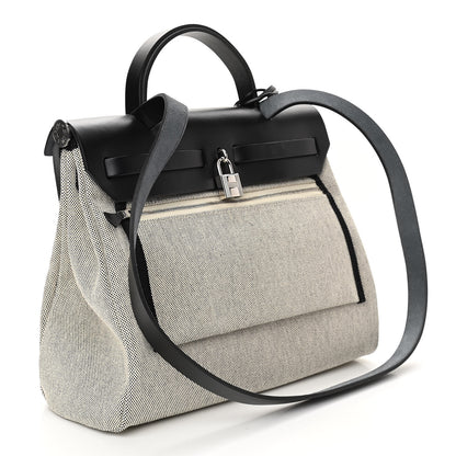 Hermes Vache Hunter Toile H Pegase Pop Herbag Zip Retourne 31 PM Bleu Indigo Ecru Black 4 of 13