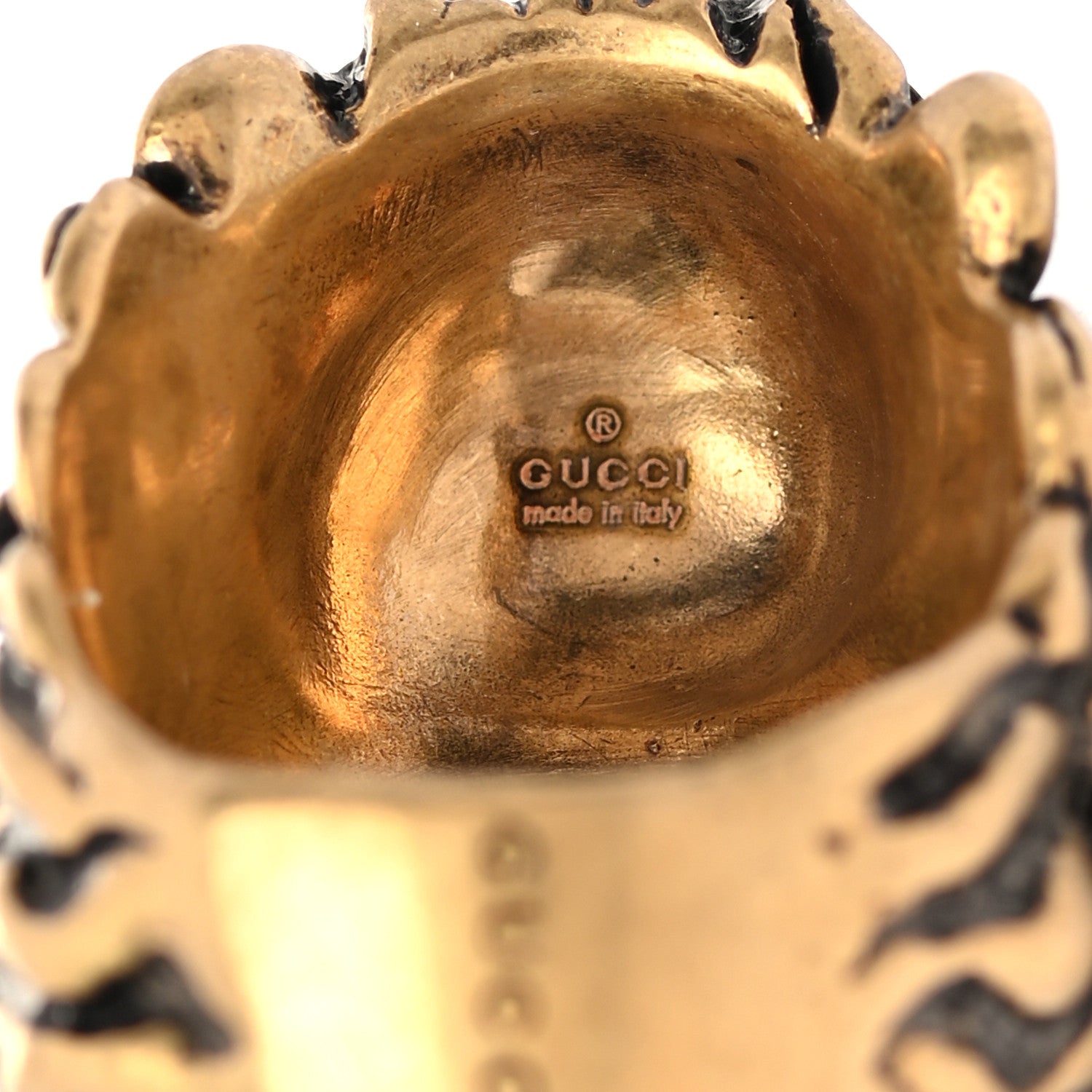 Gucci Metal Glass Pearl Lion Head Ring 6.25 Aged Gold 4 of 5