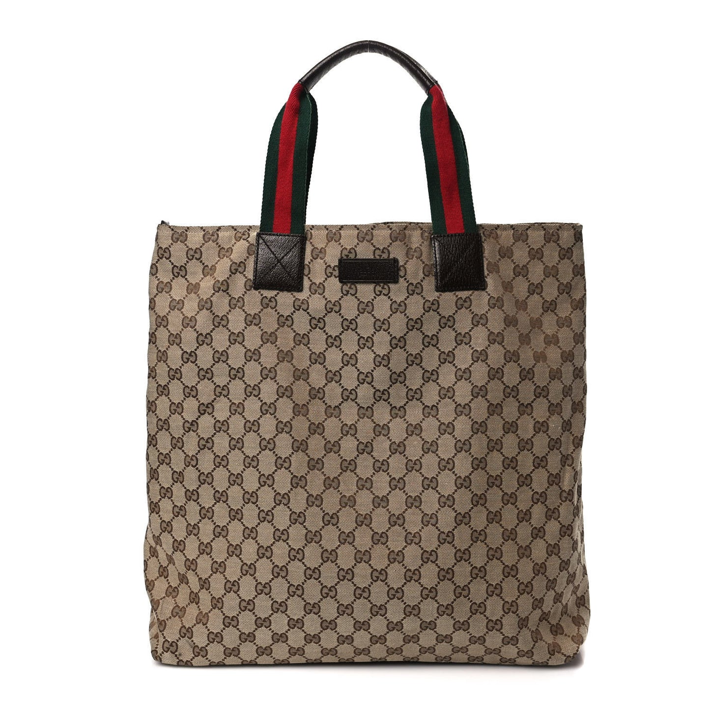 GG Monogram Large Web Handle Vertical Tote Dark Brown