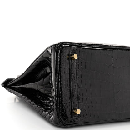 Hermes Shiny Porosus Crocodile Birkin 30 Black 9 of 13