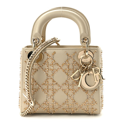 Christian Dior Metallic Lambskin Crystal Cannage Mini Lady Dior Platinum 1 of 10