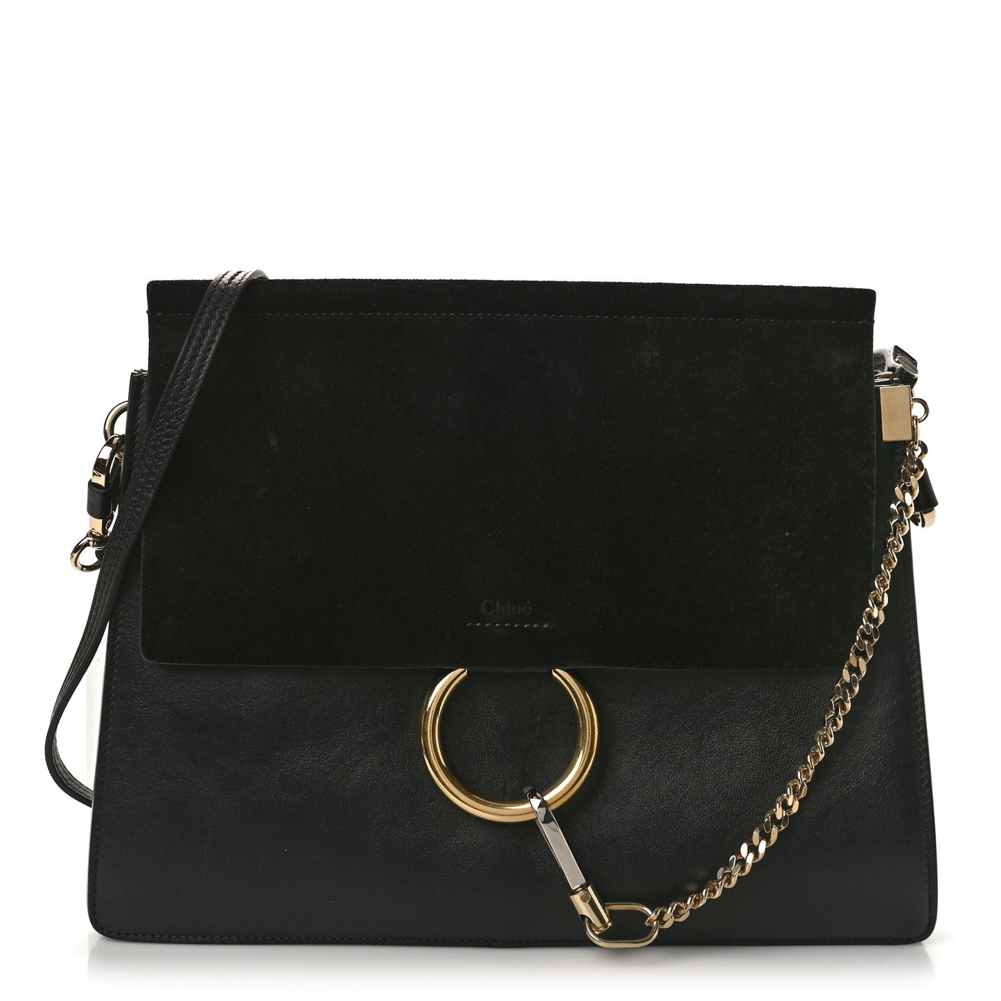 Suede Calfskin Medium Faye Shoulder Bag Black