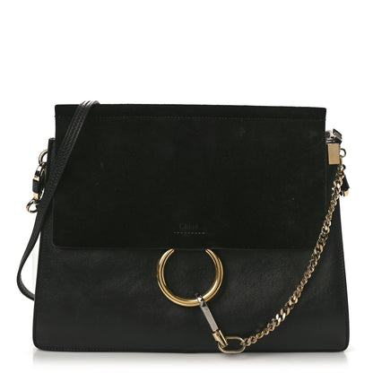 Chloe Suede Calfskin Medium Faye Shoulder Bag Black 1 of 11