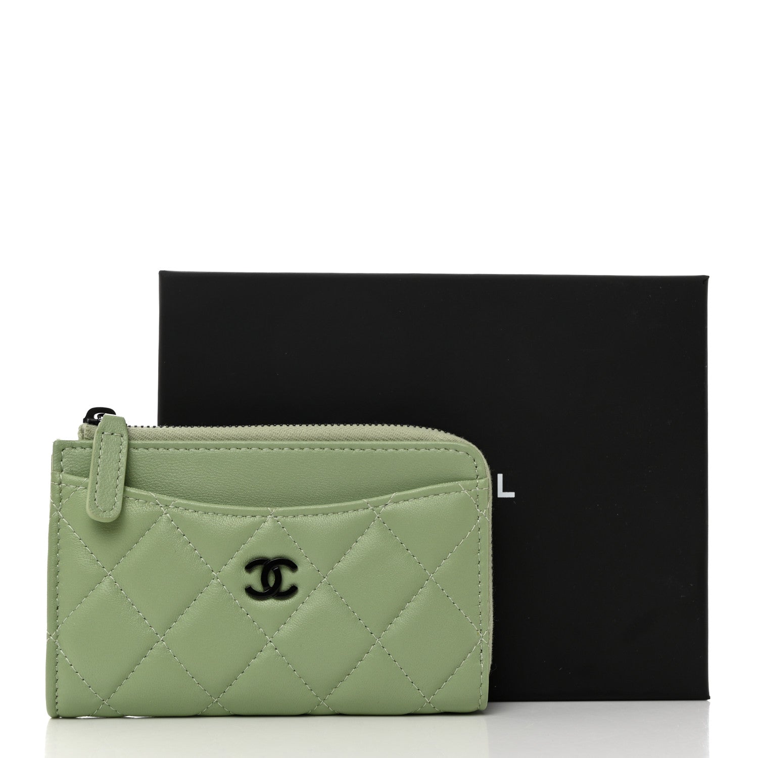 Chanel Lambskin Quilted CC Zip Around Card Holder Light Green 3 of 8