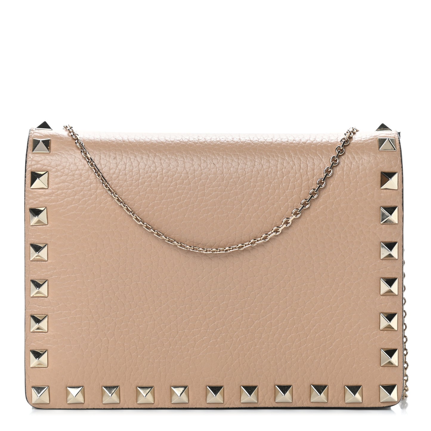 Pebbled Calfskin Rockstud Wallet on Chain Camel Rose