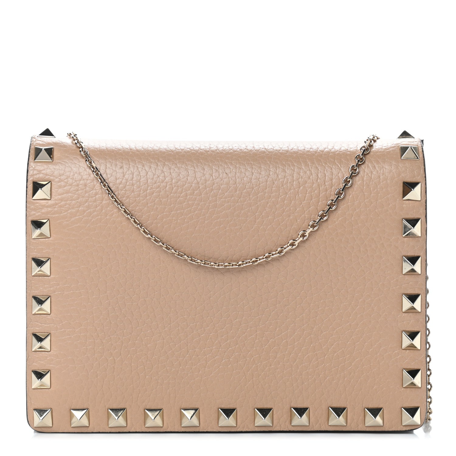 Valentino Garavani Pebbled Calfskin Rockstud Wallet on Chain Camel Rose 1 of 9
