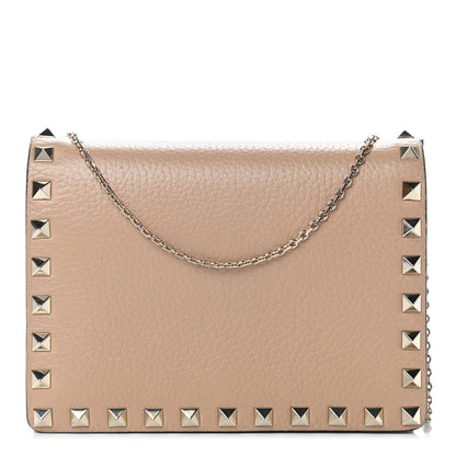 Valentino Garavani Pebbled Calfskin Rockstud Wallet on Chain Camel Rose 1 of 9