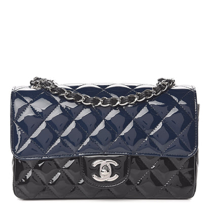 Chanel Patent Calfskin Quilted Mini Rectangular Flap Navy Blue Black 2 of 10
