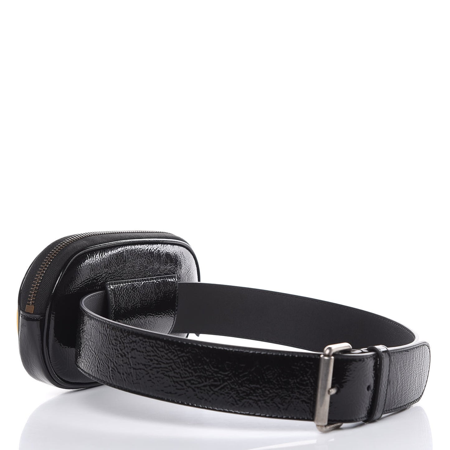 Patent Rubber Game Patch Logo Belt Bag 75 30 Black