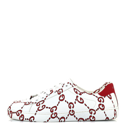 Gucci Calfskin GucciGhost Print Mens Ace Sneakers 7.5 White Hibiscus Red 1 of 15