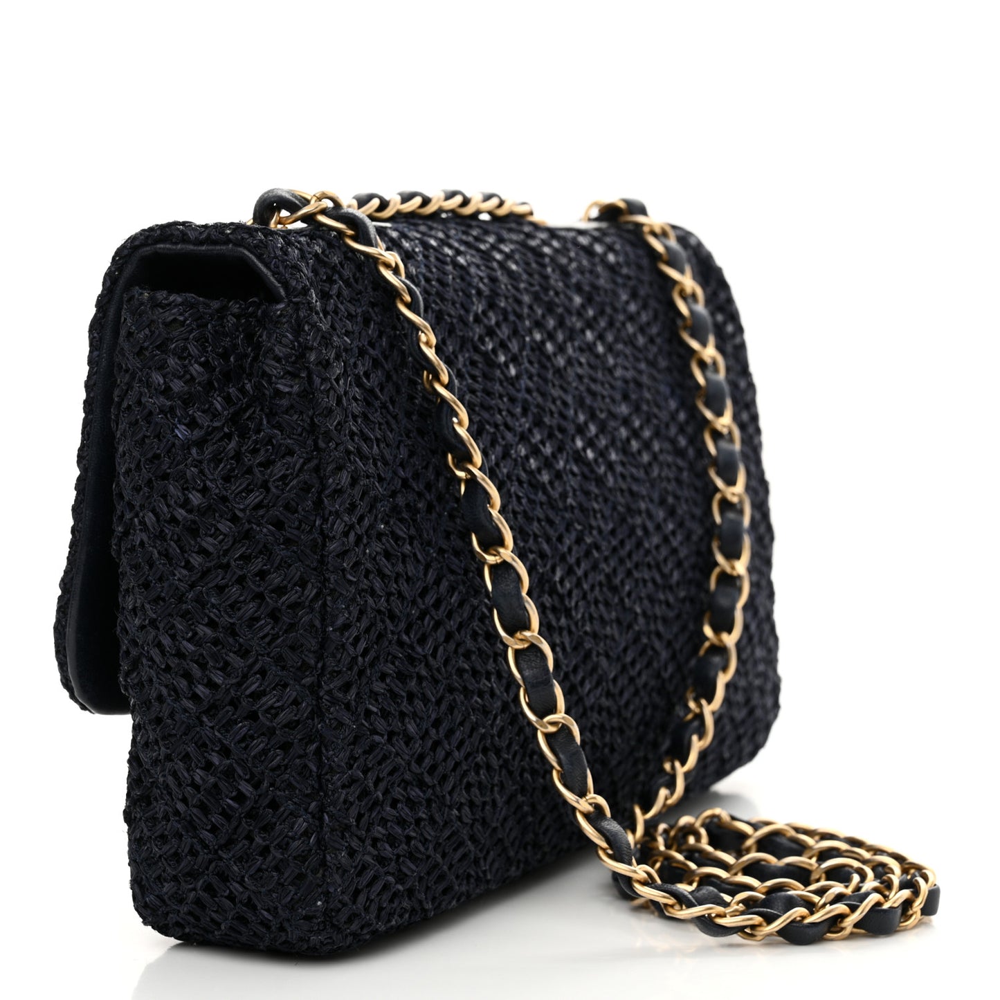 Raffia Crochet Medium Single Flap Bag Blue
