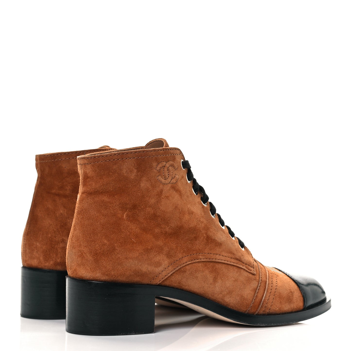 Suede Patent Cap Toe CC Boots 39 Beige Black