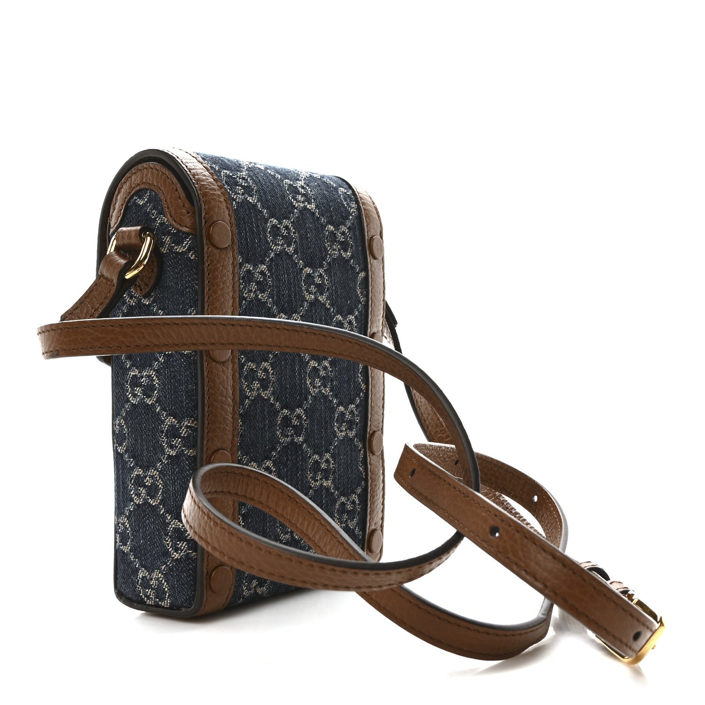 New Denim GG Monogram Dollar Calfskin Mini Horsebit 1955 Crossbody Bag Blue Tea Cuir Epilog