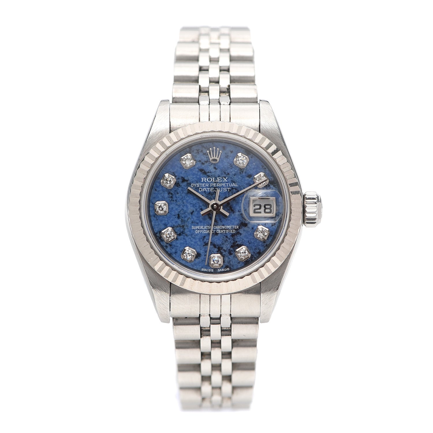 Rolex Stainless Steel 18K White Gold Diamond 26mm Oyster Perpetual Datejust Watch Sodalite 179174 1 of 6