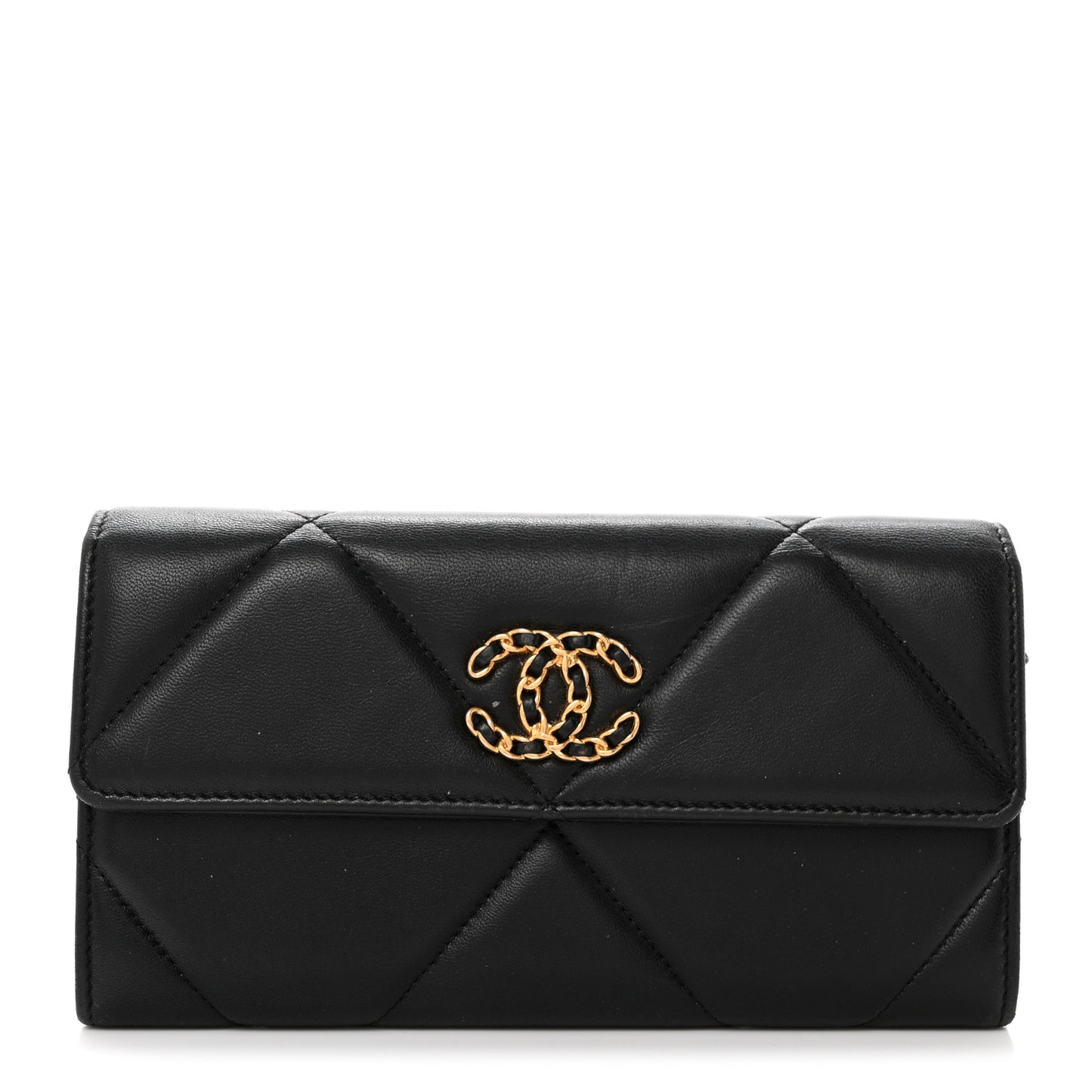 Lambskin Quilted Chanel 19 Flap Wallet Black