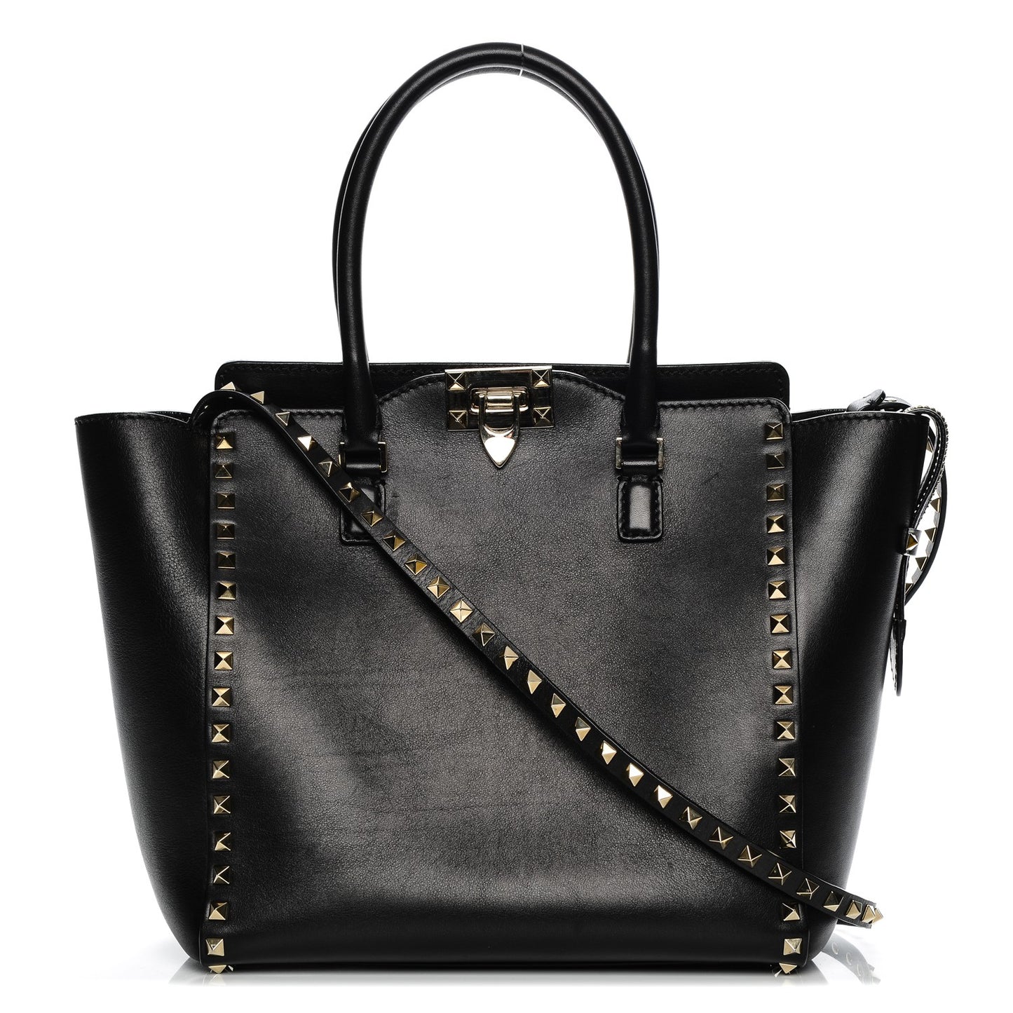 Vitello Rockstud Double Handle Tote Black