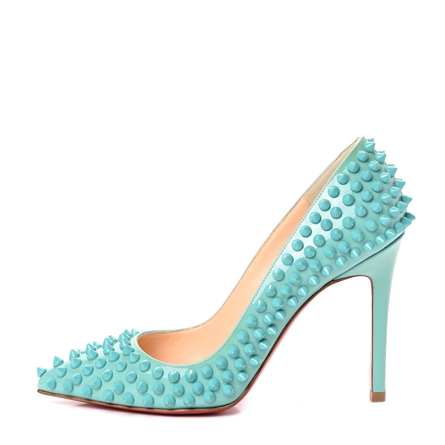Christian Louboutin Patent Pigalle Spikes 100 Pumps 35 Aquamarine 1 of 10