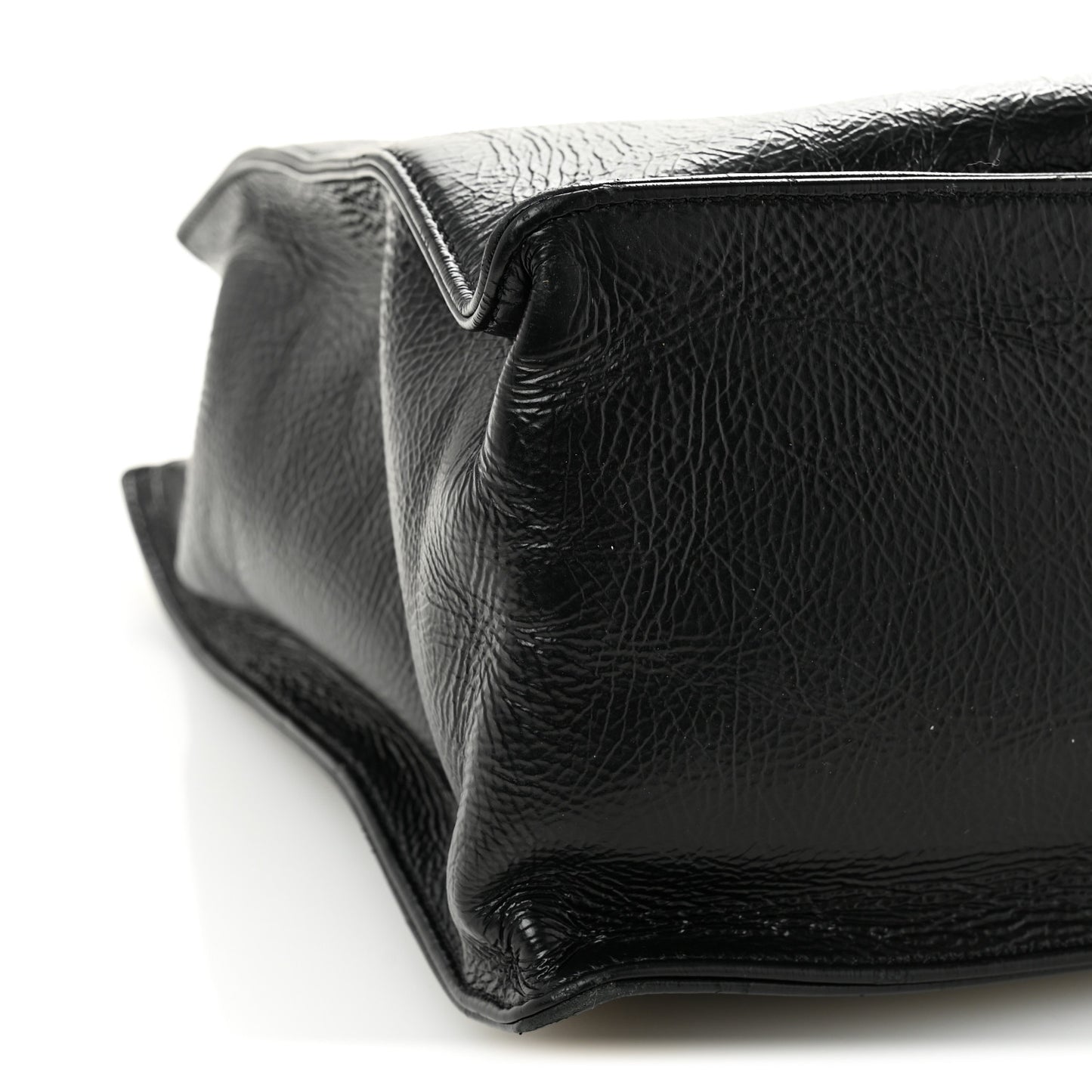Shiny Aged Calfskin Shopping Bag Black
