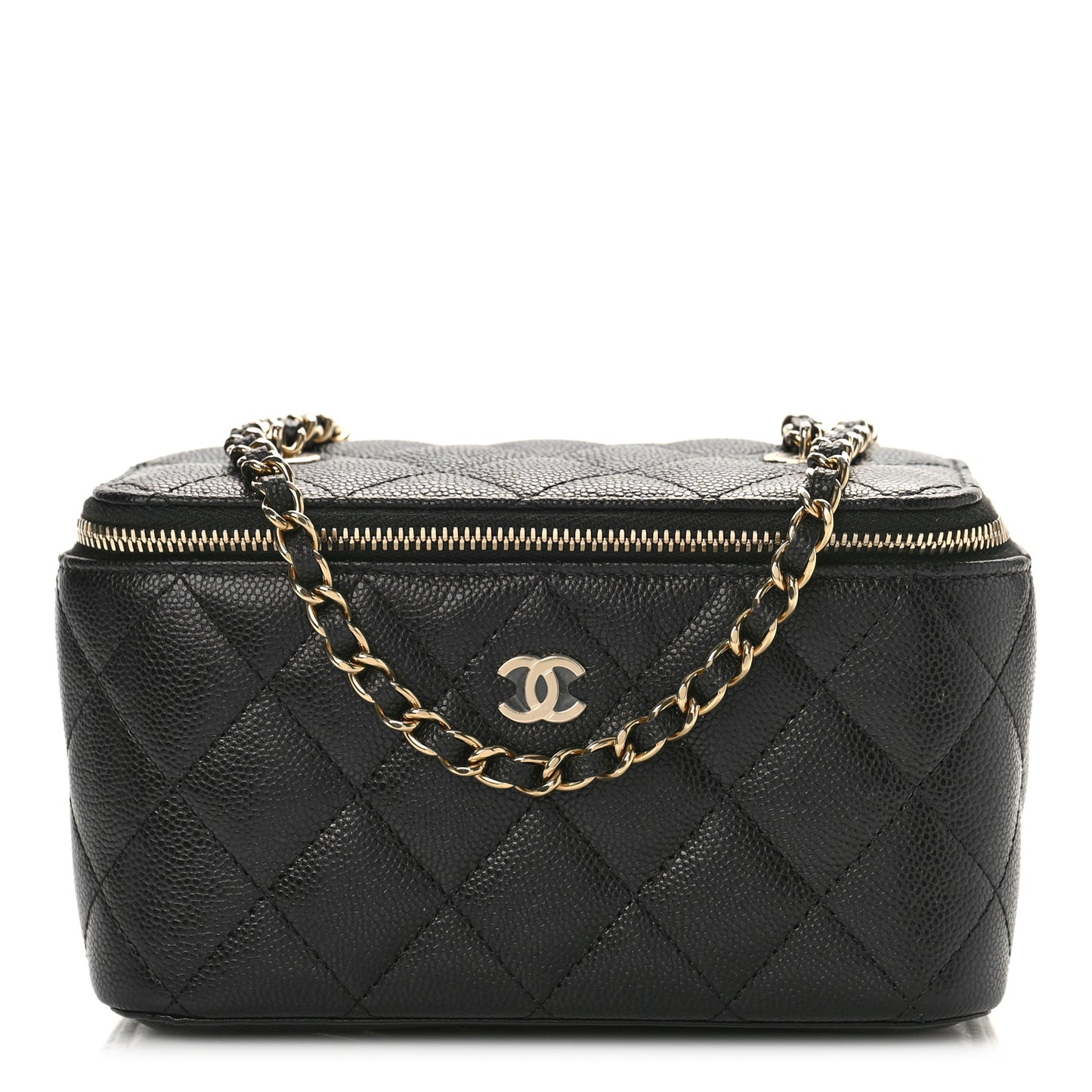 Caviar Quilted Small Vanity Case With Chain Black