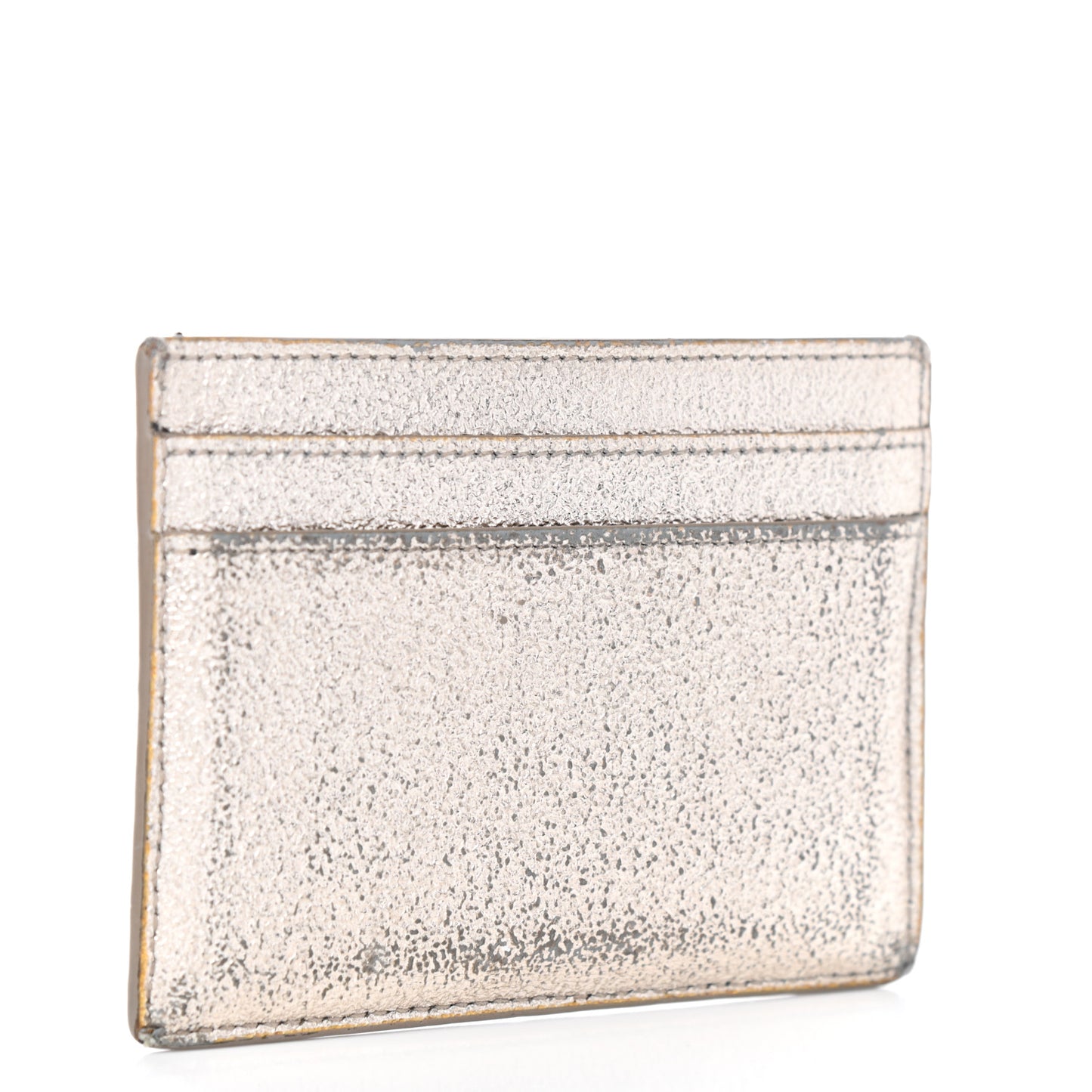 Metallic Calfskin Monogram Credit Card Case Argento