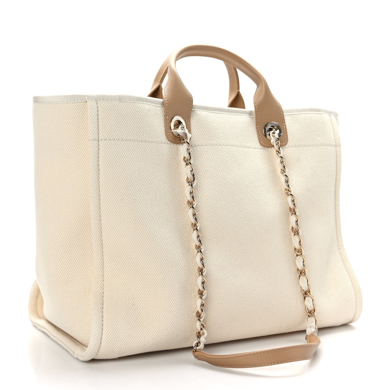 Chanel Canvas Pearl Medium Deauville Tote Ecru Beige 3 of 11