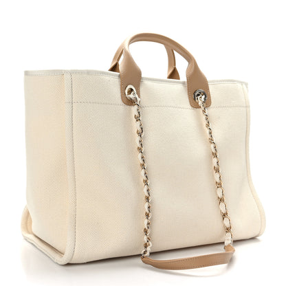 Chanel Canvas Pearl Medium Deauville Tote Ecru Beige 3 of 11