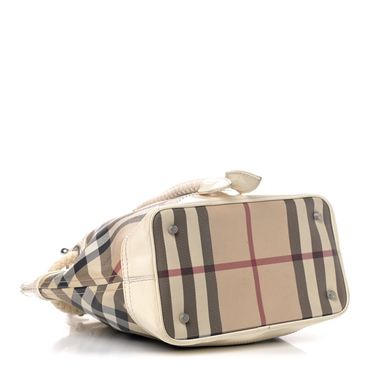 Burberry Calfskin Trim Nova Check Drawstring Bucket Bag White 3 of 6
