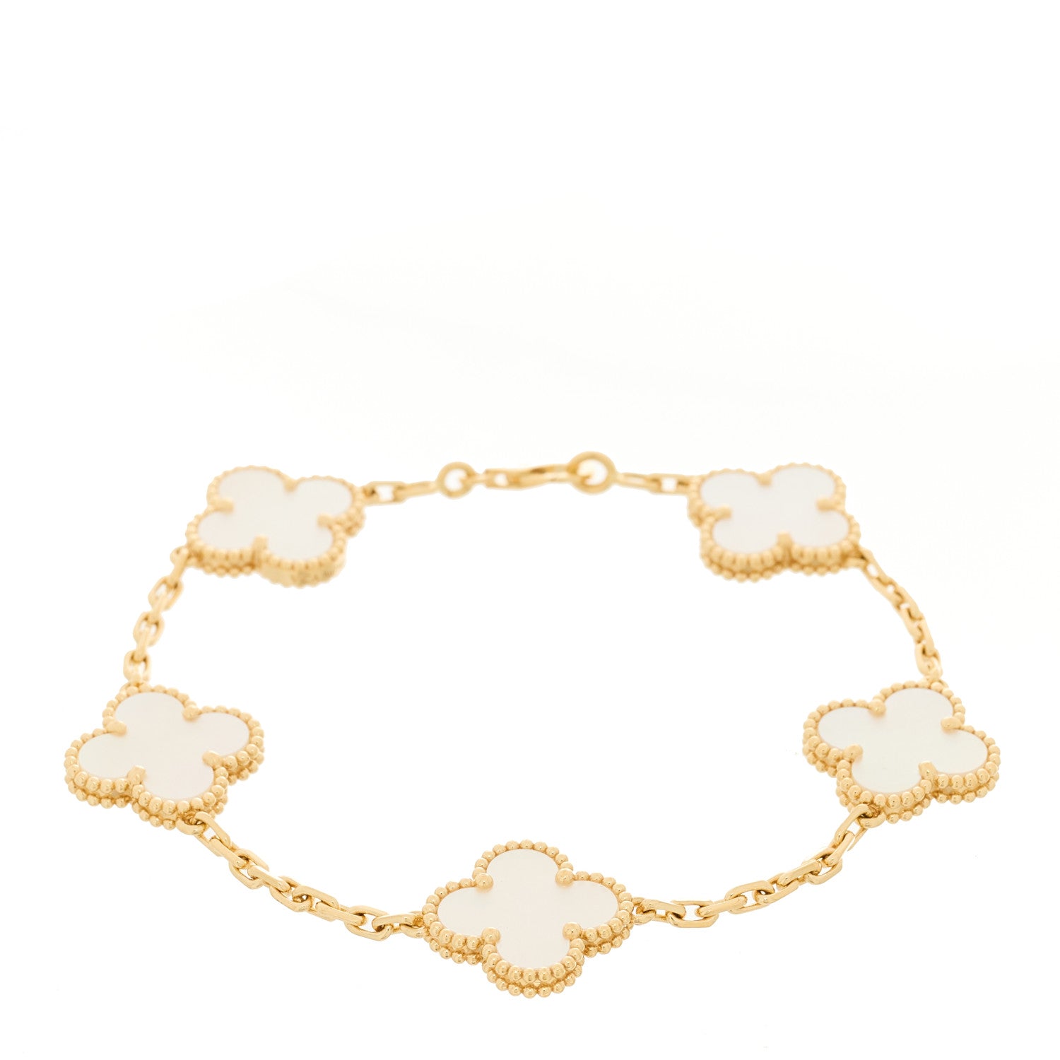 Van Cleef & Arpels 18K Yellow Gold Mother of Pearl 5 Motifs Vintage Alhambra Bracelet 1 of 4