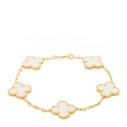 Van Cleef & Arpels 18K Yellow Gold Mother of Pearl 5 Motifs Vintage Alhambra Bracelet 1 of 4