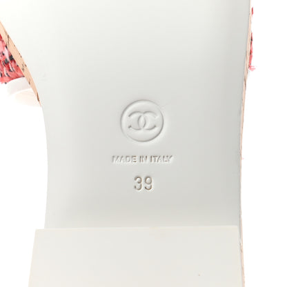 Chanel Tweed Cork CC Chain Mule Sandal 39 Coral Red Pink 5 of 6