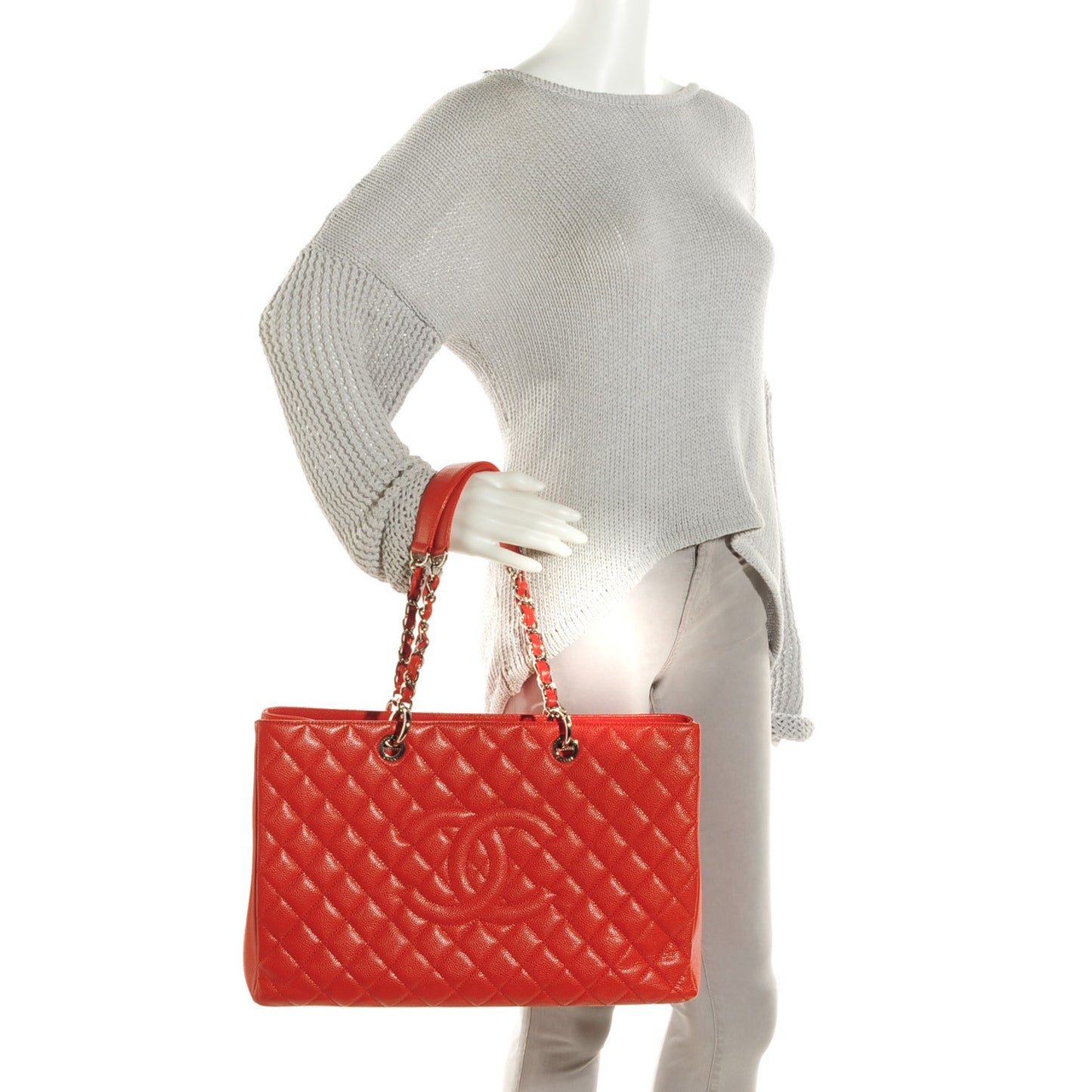 Caviar Quilted XL Grand Shopping Tote GST Orange