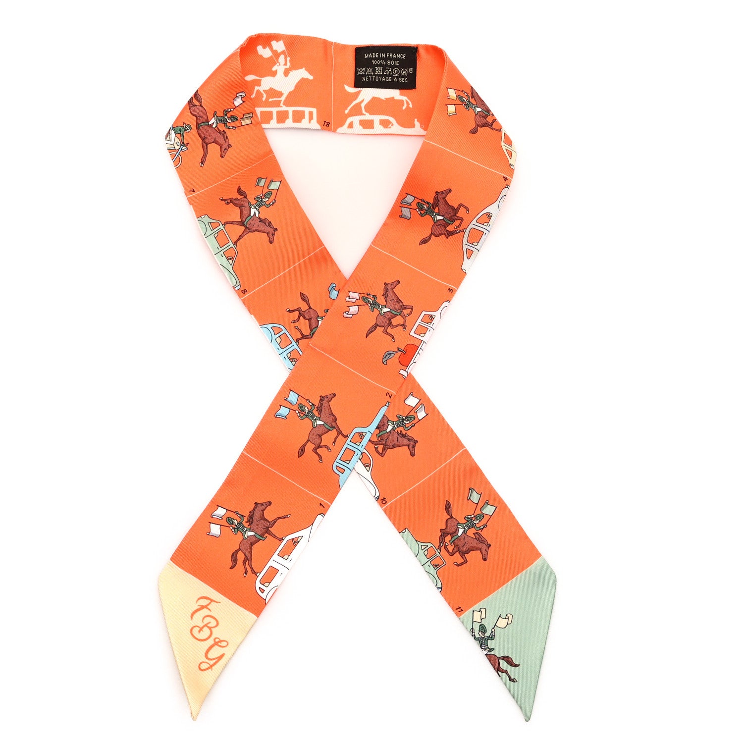 Hermes Silk Parade CG Twilly Corail Vert Amande Brun 1 of 3