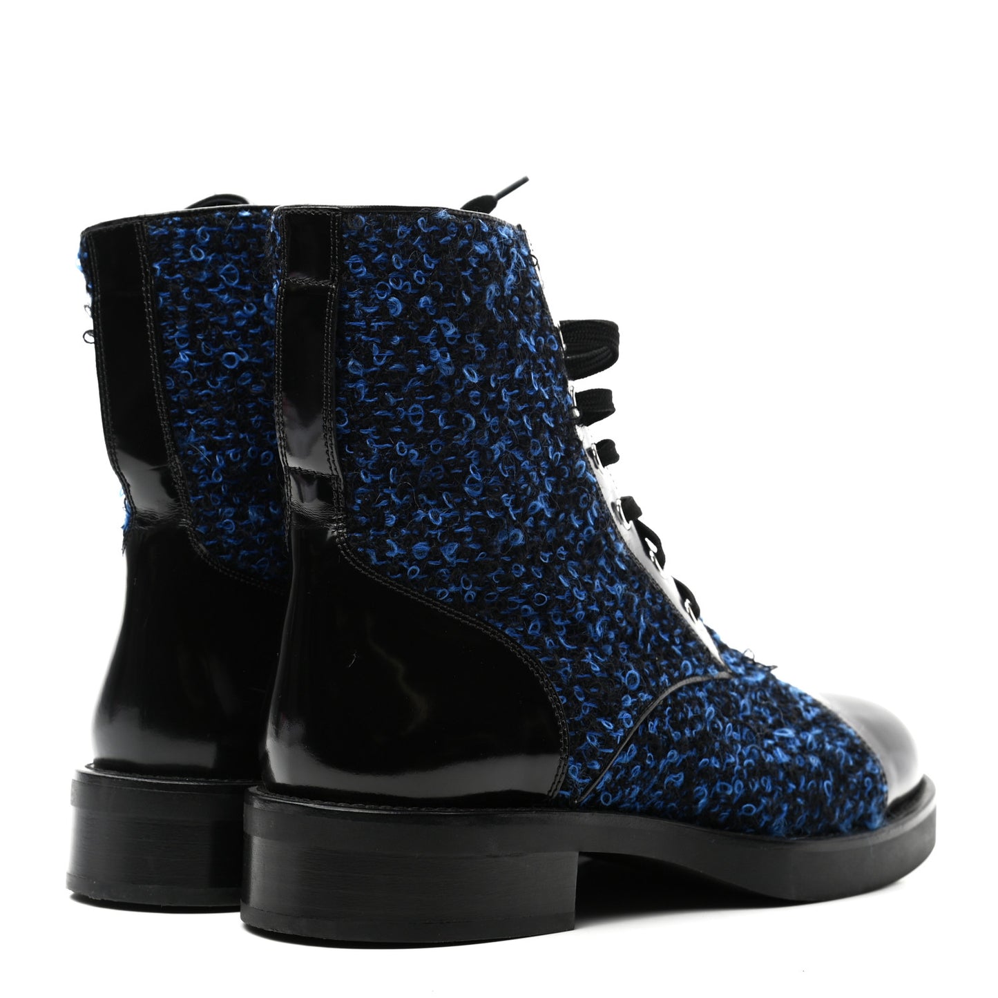 Tweed Calfskin Wonderland Flat Ranger Boots 39 Blue Black