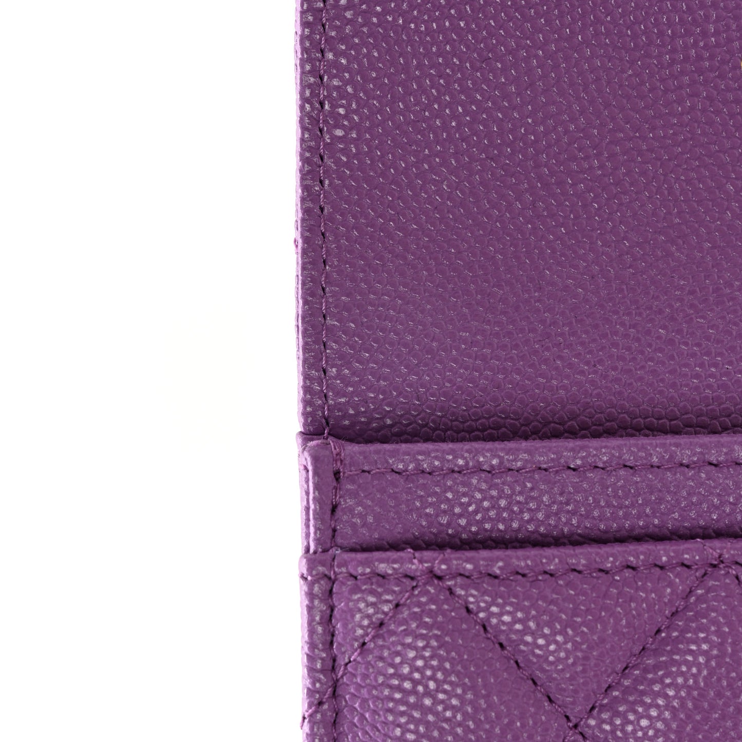 Caviar Quilted Flap Card Holder Wallet Purple