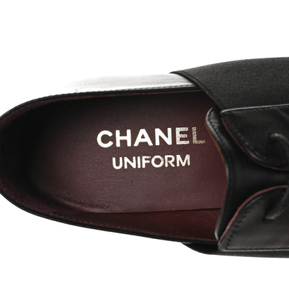 Chanel Calfskin Elastic Lace Up Cap Toe CC Loafers 36 Black 7 of 8
