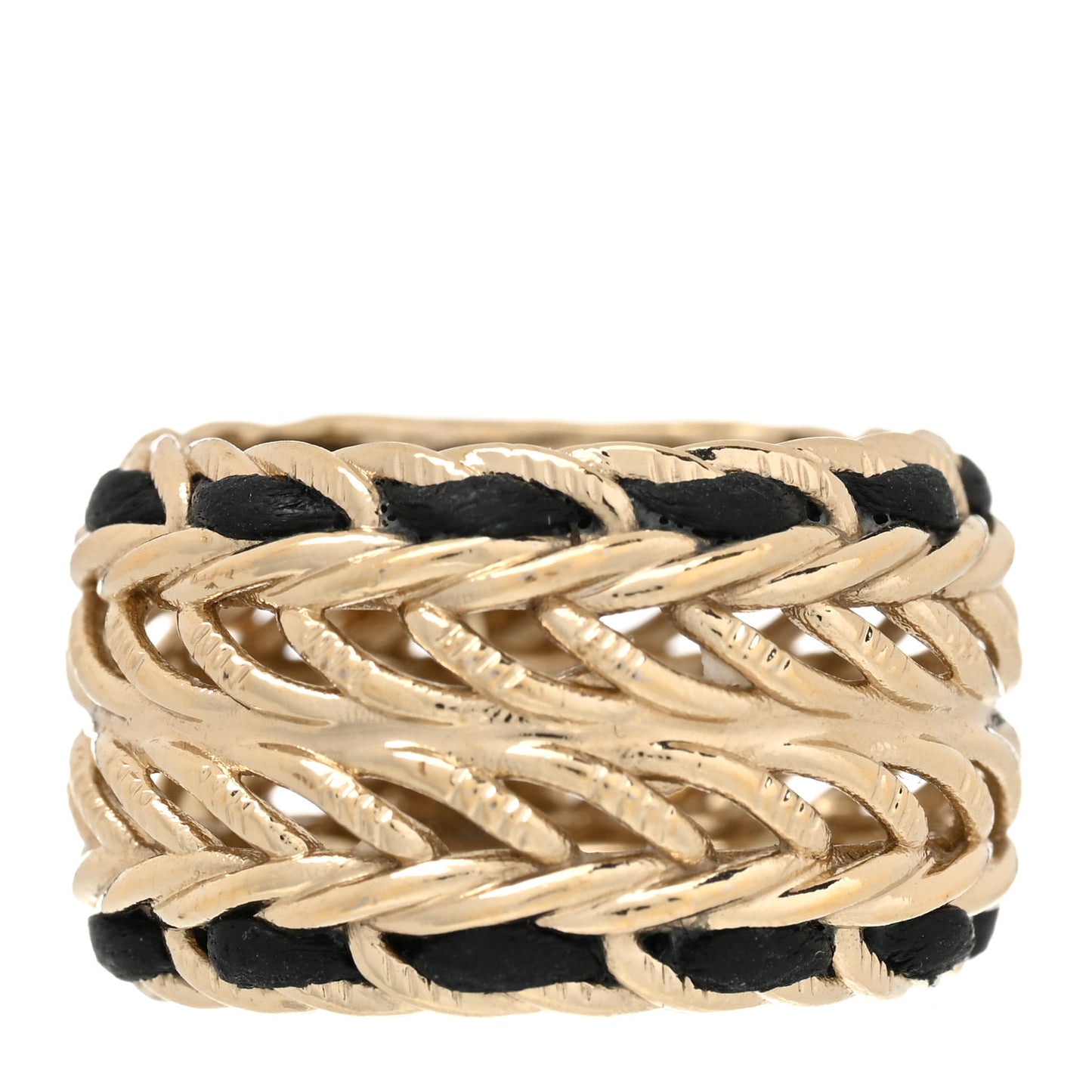 Metal Crystal Lambskin CC Ring 49 5 Gold Black