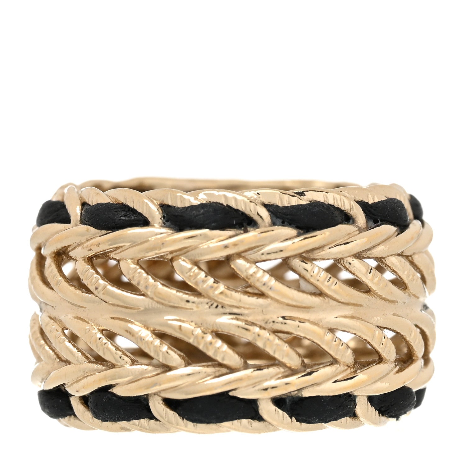 Chanel Metal Crystal Lambskin CC Ring 49 5 Gold Black 3 of 5