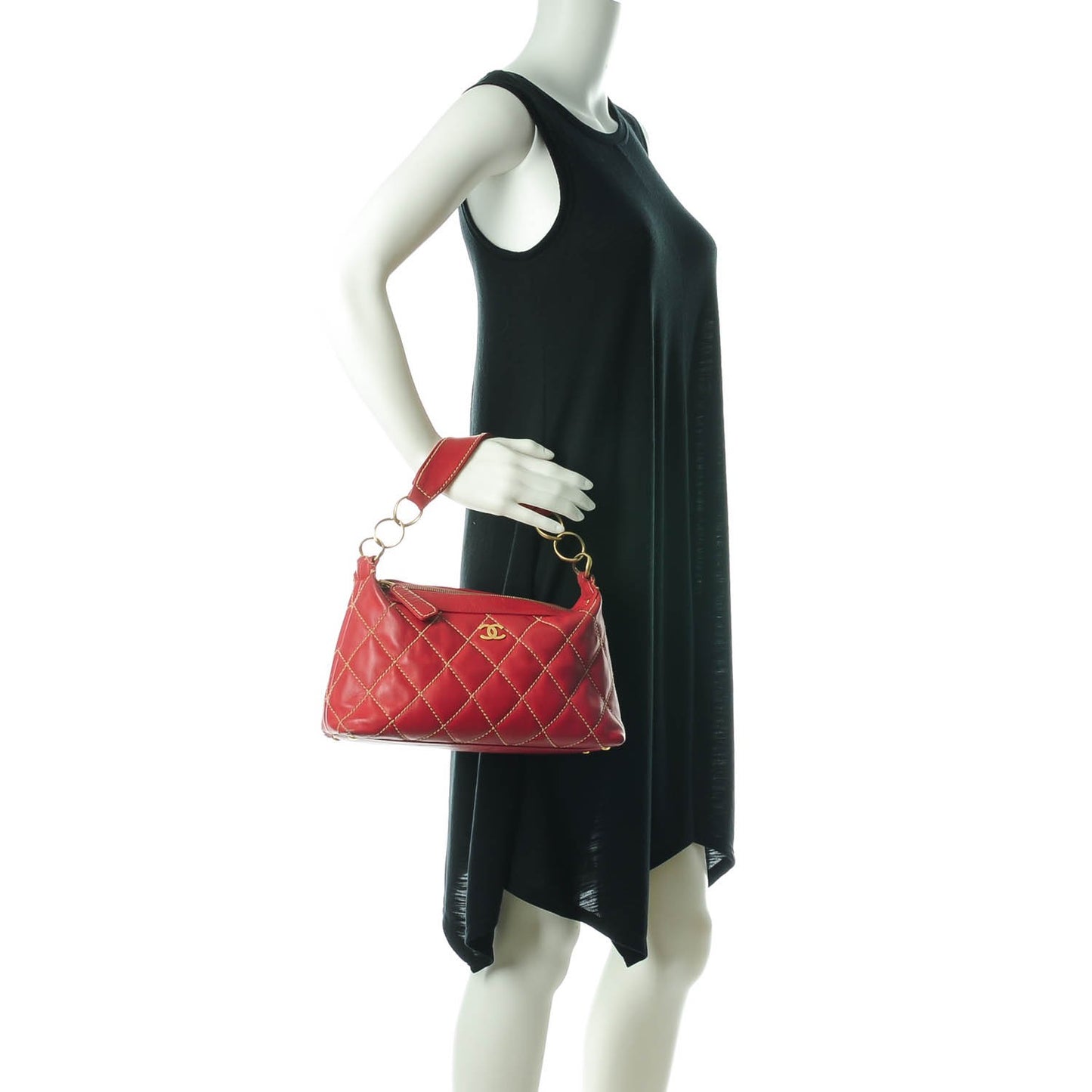 Calfskin Quilted Surpique Hobo Red