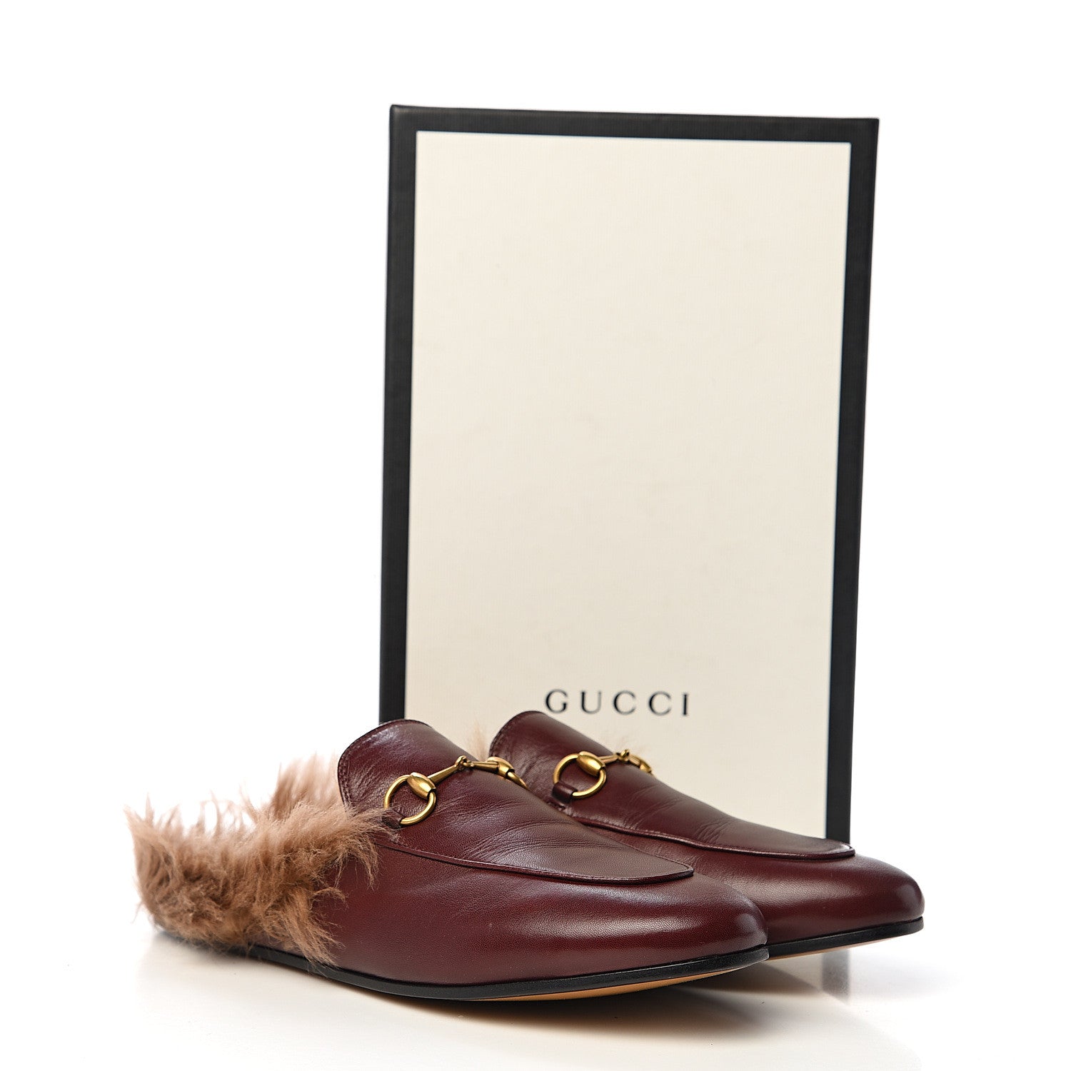 Gucci Malaga Kid Fur Womens Princetown Slippers 39.5 Vintage Bordeaux 9 of 9