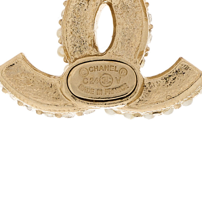 Crystal Pearl CC Dazzling Domino Earrings Gold