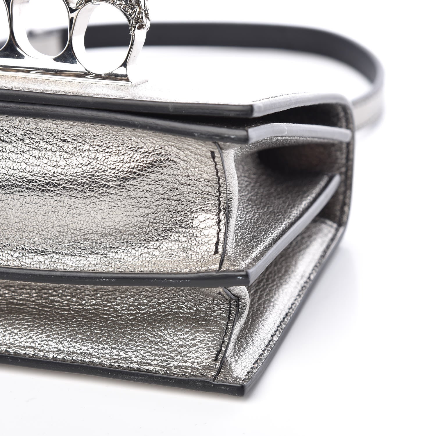 Alexander McQueen Metallic Goatskin Jeweled Knuckle Satchel Silver 6 of 9