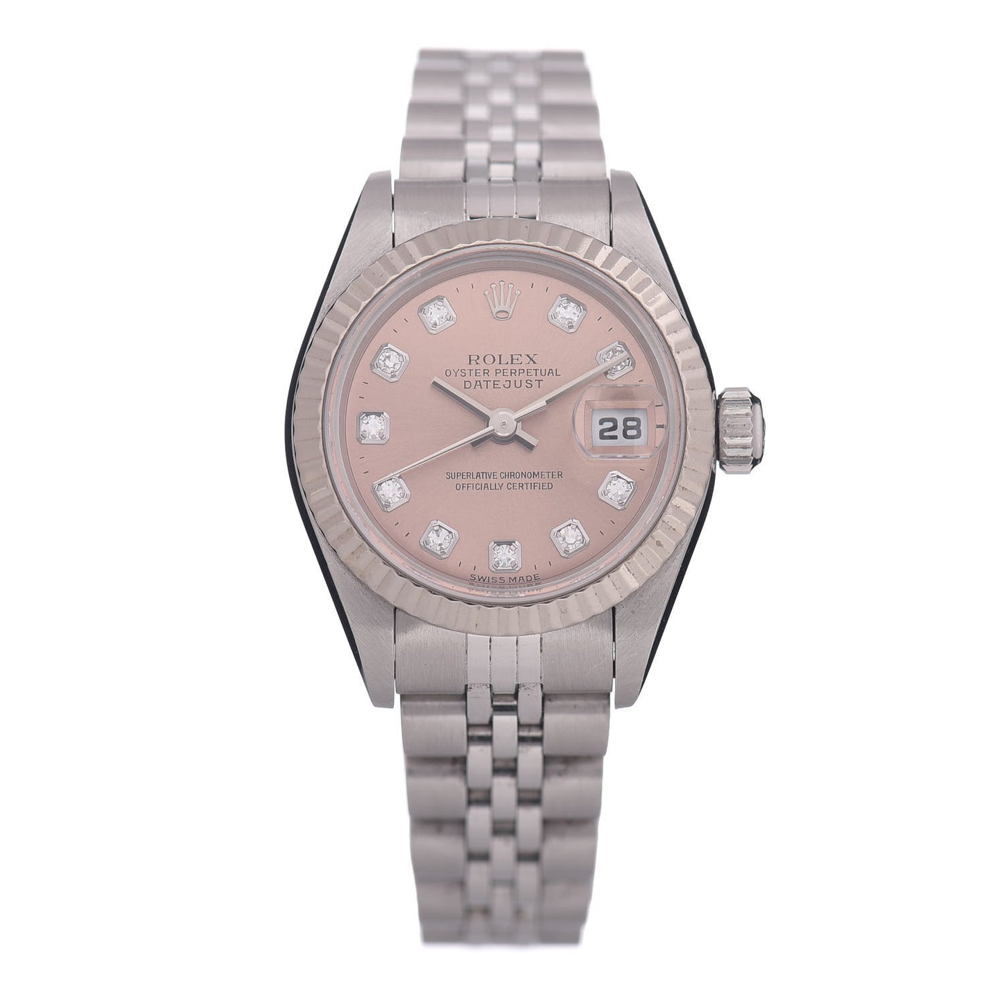 Stainless Steel 18K White Gold Diamond 26mm Oyster Perpetual Datejust Watch Pink 79174